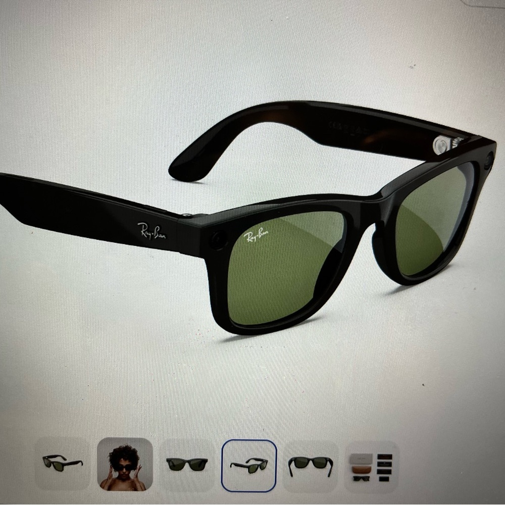 Ray-Ban Black Sunglasses with Green Lenses and Brown Case
